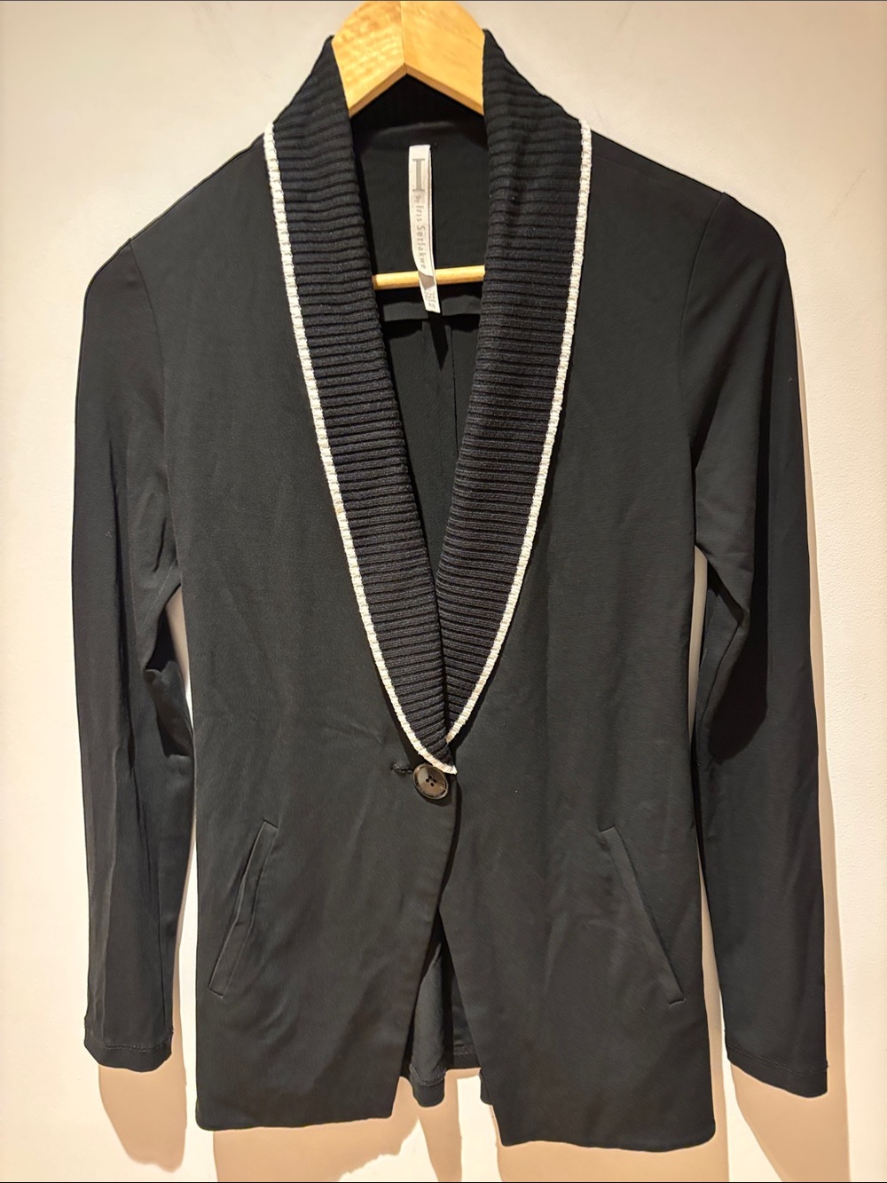Iris Setlakwe Black Blazer with White Trim Shawl Collar